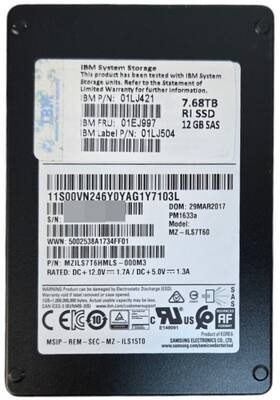 Mzils7t6hmls-000m3 Ibm / Samsung 01ej997 7.68tb 12g Sas Sff Ssd 100% Life Left