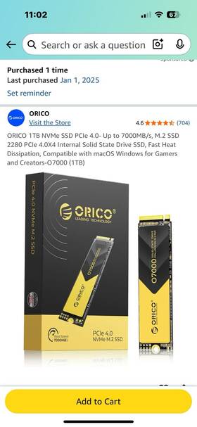 O7000 Orico M.2 Nvme Ssd 7000mb/s 2280 Pcie 4.0x4 Internal Solid State Drive