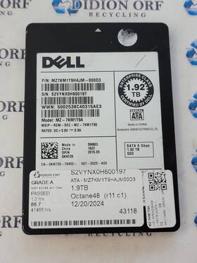 Mz-7km1t9a Samsung Dell Sm863 1.9tb 2.5 Inch Sata Server Ssd Dp/n 0knt26 Grade A Sku 14586