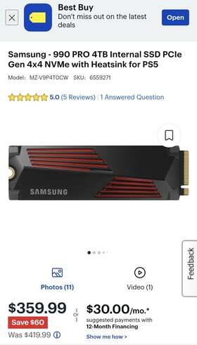 Mz-v9p4t0cw Samsung New 990 Pro 4tb Pcie 4.0 Nvme M.2 2280 Ssd With Heatsink Ps5