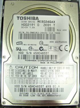 Mk8026gax Toshiba Hdd2191 80 Gb Hdd 2.5 Inch 16 Mb 5400 Rpm Ide Laptop Hard Disk Drive Origi