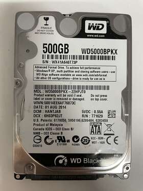 Wd5000bpkx-22hpjt0 Western Digital 500gb 7.2k Rpm Sata 2.5ftft Ssd 100% Health