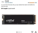 Crucial P310 Nvme Pcie GEN4 X4 M.2 2280 1TB Internal Solid State Drive Ssd Black. Fixed Price $150.00.