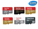 Sandisk Micro Sd 64GB 128GB 256GB 512GB Extreme Pro Ultra Memory Cards Lot. Fixed Price $306.10.
