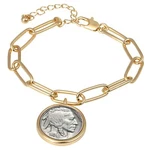 Buffalo Nickel Coin Elongated Link Bracelet Goldtone Clip Style 7 Inch 3. Fixed Price $19.95.