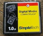 Simple Tech Gb Compact Flash Card Memory (SLCF1GM1U). Fixed Price $25.00.