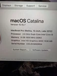 Apple Macbook Pro (retina, 13" 2012) Intel I5 2.5 Ghz 8GB Ram 251GB Flash Drive. Fixed Price $99.99.